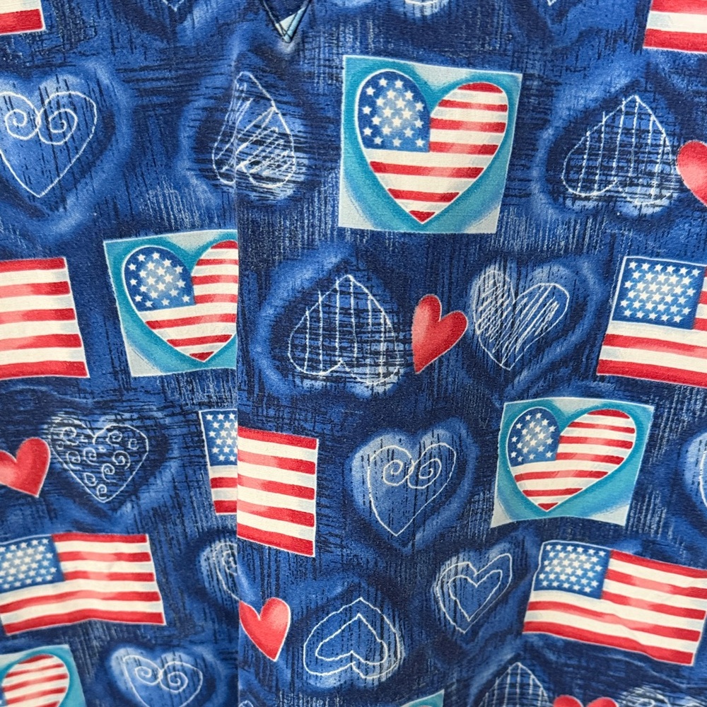 Blue Heart and Flag Print Scrub Top - Picture 2 of 3